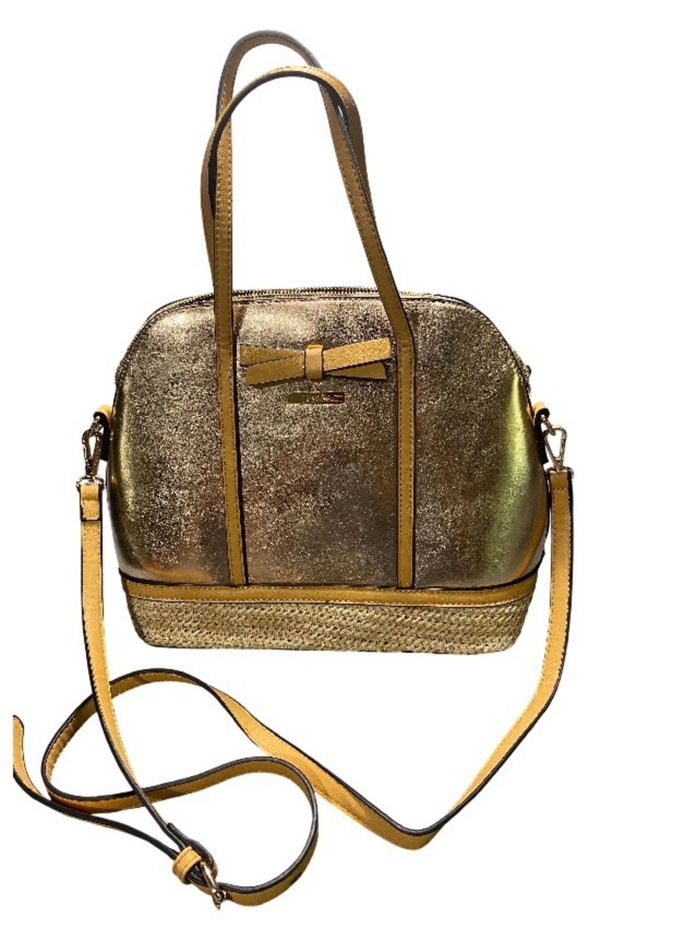 Verde Metallic Gold Dome Satchel with Bow Accent - Women's Espadrille Handbag